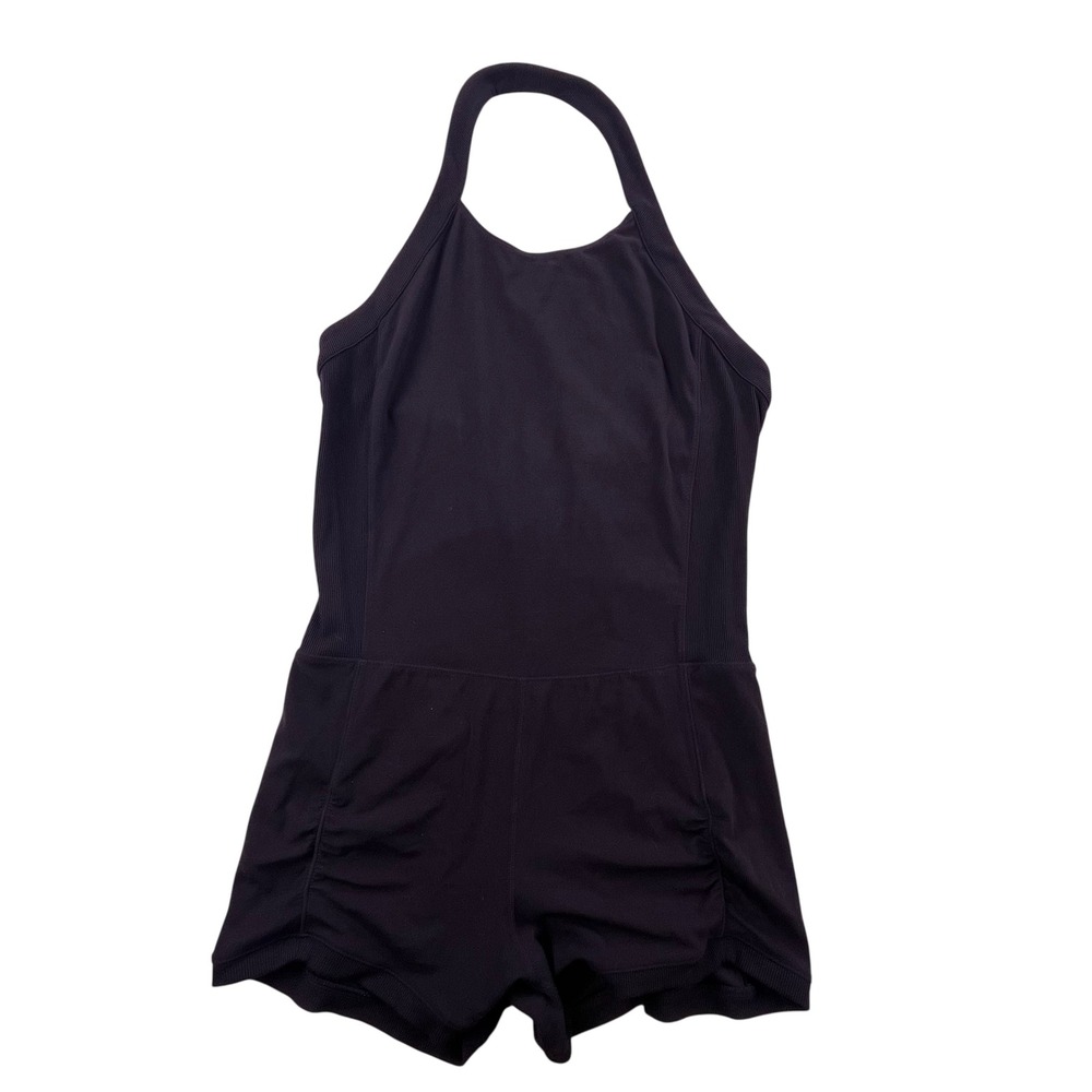 Athleta Black Halter Neck Romper Ruched Activewear Bodysuit Small